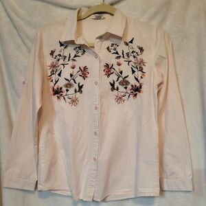 Julia Button-down Soft Pink Top with Embroidery Size S
